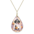 Black and White Shih Tzu Ghost Teardrop Necklace