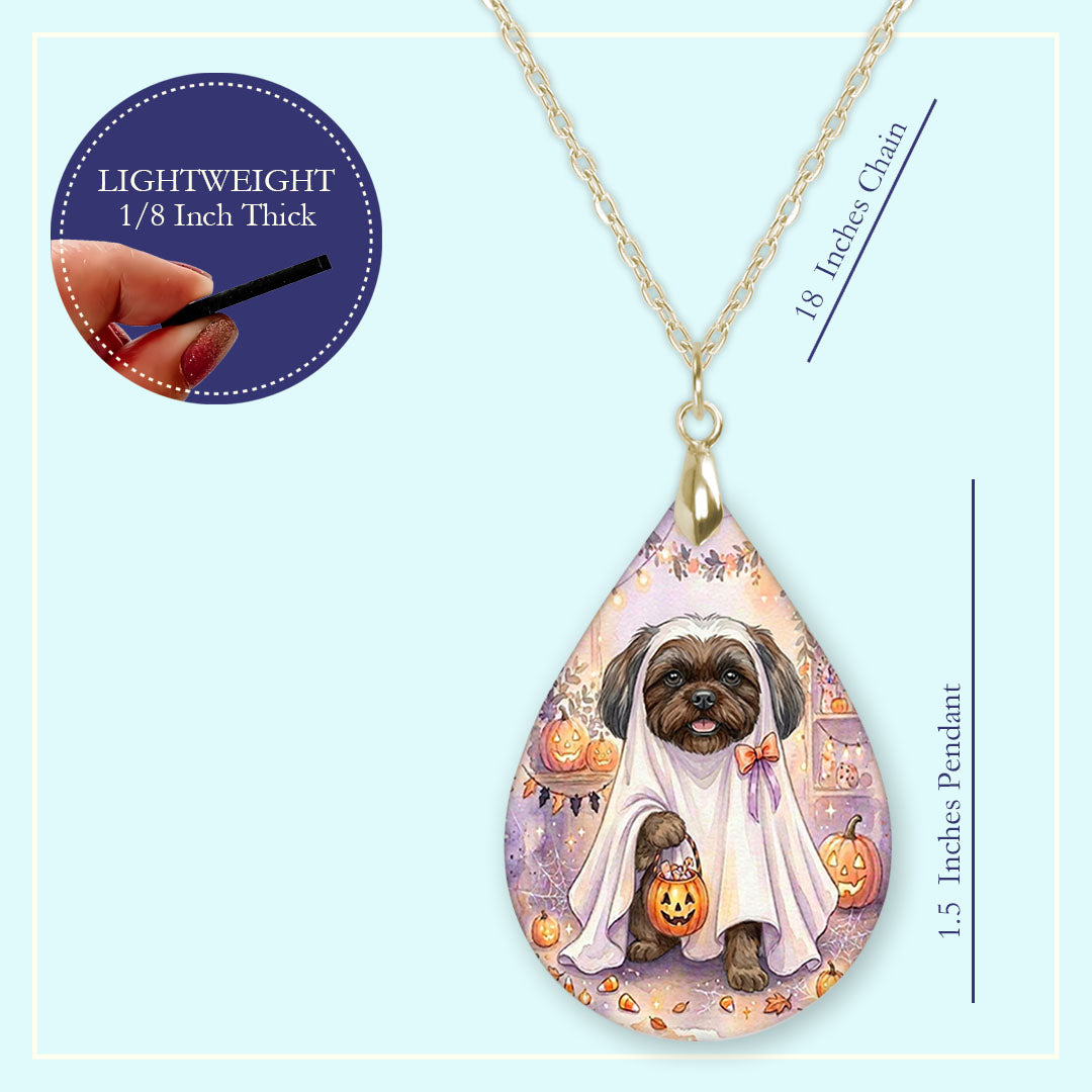 18 inch chain length guide for the grey shih tzu ghost teardrop pendant necklace