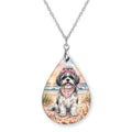 Black and White Shih Tzu Beach Teardrop Necklace