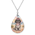 Grey Shih Tzu Beach Teardrop Necklace