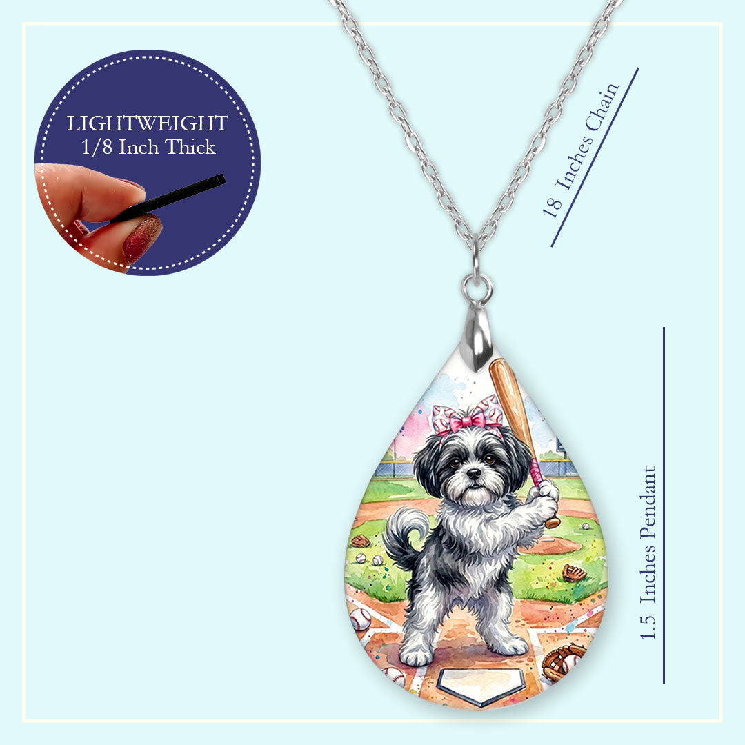 18 inch chain length guide for the black-and-white shih tzu baseball teardrop pendant necklace
