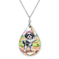 Black and White Shih Tzu Baseball Teardrop Necklace