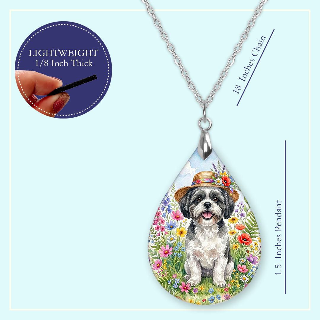 18 inch chain length guide for the black-and-white shih tzu wildflower teardrop pendant necklace