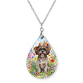 Grey Shih Tzu Wildflower Teardrop Necklace