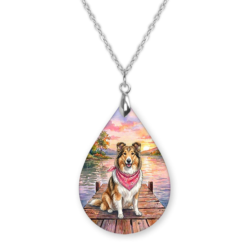 Collie lake teardrop pendant necklace on a silver-tone chain
