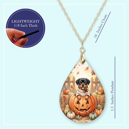18 inch chain length guide for the Rottweiler pumpkin teardrop pendant necklace