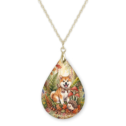 Akita woodland teardrop pendant necklace on a gold-tone chain