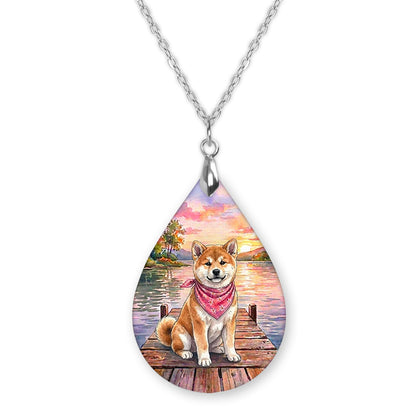 Akita lake teardrop pendant necklace on a silver-tone chain