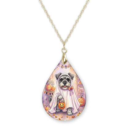 Schnauzer ghost teardrop pendant necklace on a gold-tone chain