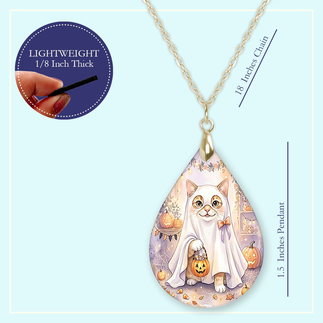 18 inch chain length guide for the White Cat ghost teardrop pendant necklace