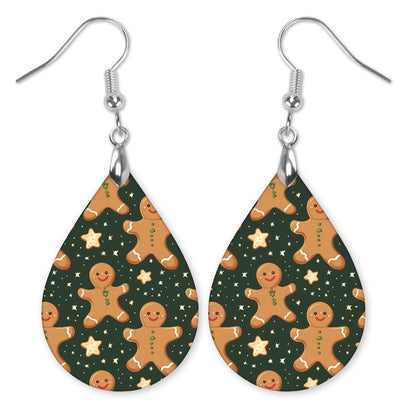 Gingerbread man Christmas teardrop earrings with silver-tone hooks — The Painted Pug