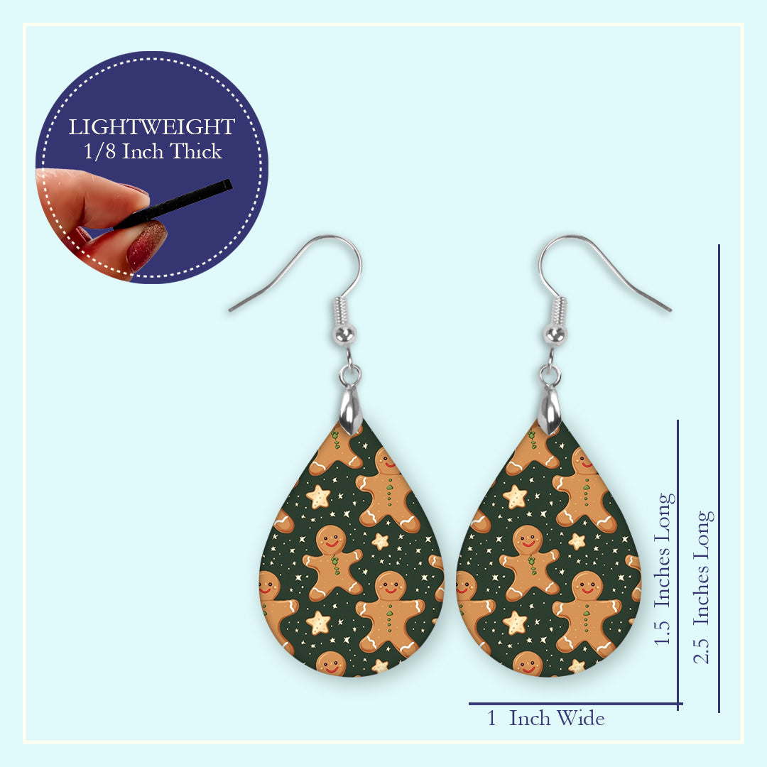 Size guide for the gingerbread man Christmas teardrop earrings, Large 2.25 in and Mini 1.5 in