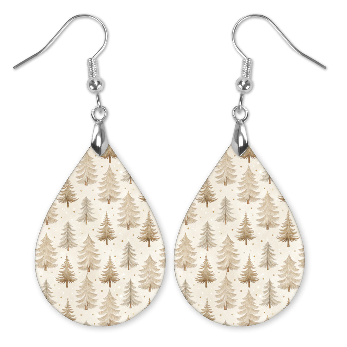 Neutral beige Christmas tree teardrop earrings with silver-tone hooks — The Painted Pug