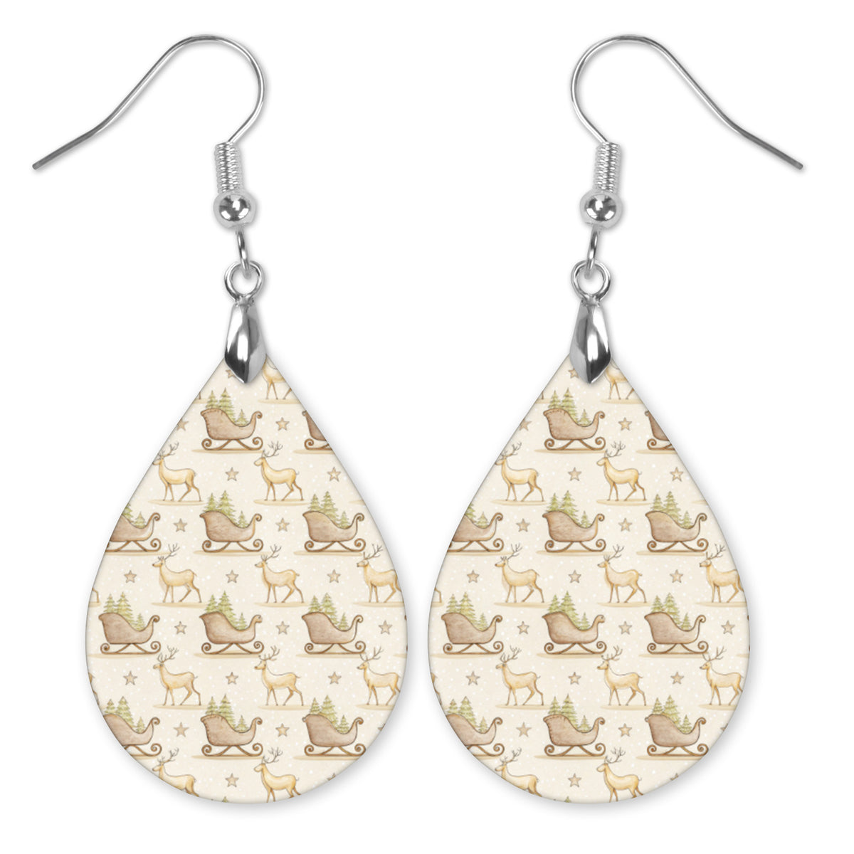 Santa's sleigh and reindeer teardrop earrings with silver-tone hooks — The Painted Pug
