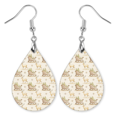Santa's sleigh and reindeer teardrop earrings with silver-tone hooks — The Painted Pug