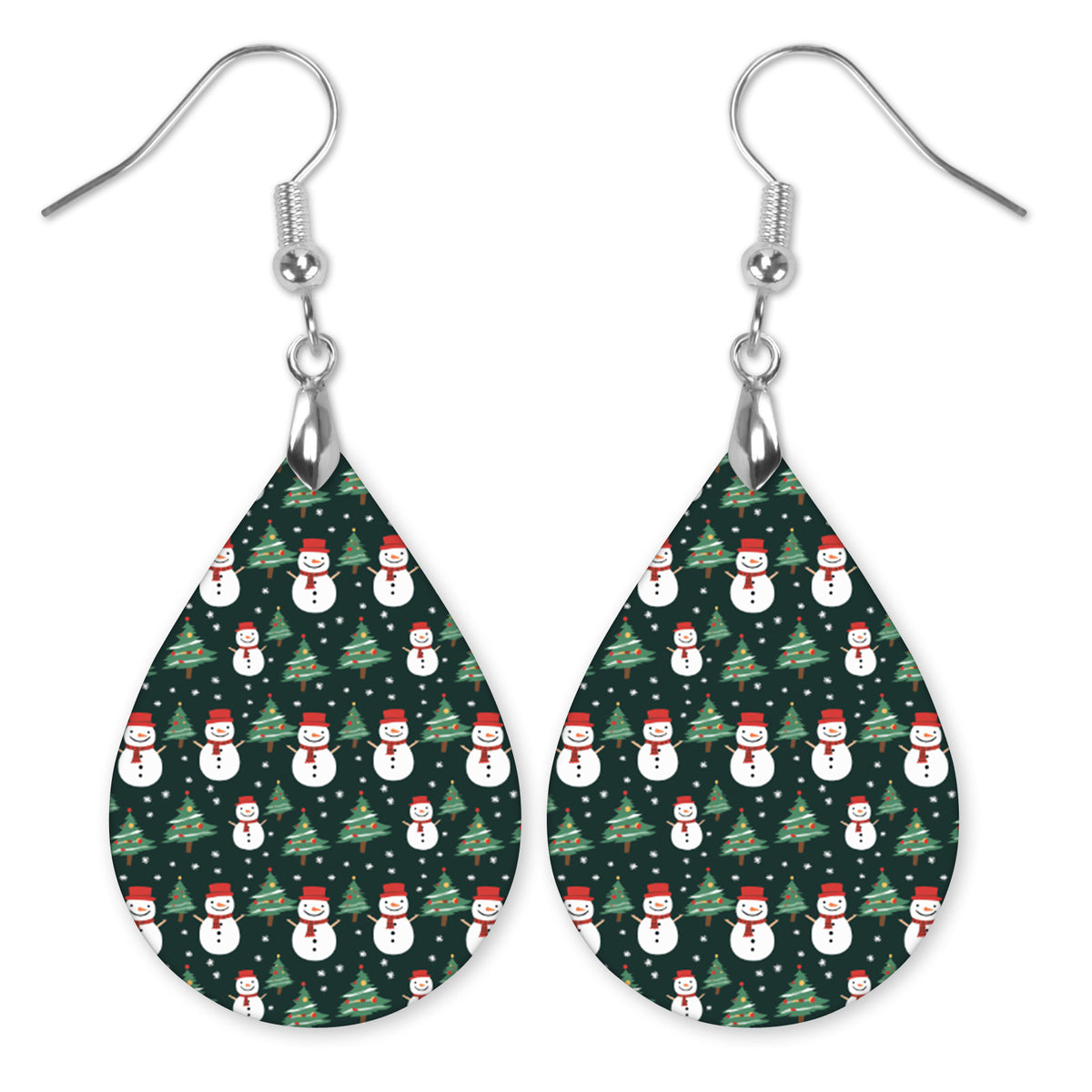 Snowman and Christmas tree teardrop earrings with silver-tone hooks — The Painted Pug