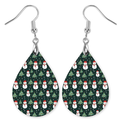 Snowman and Christmas tree teardrop earrings with silver-tone hooks — The Painted Pug