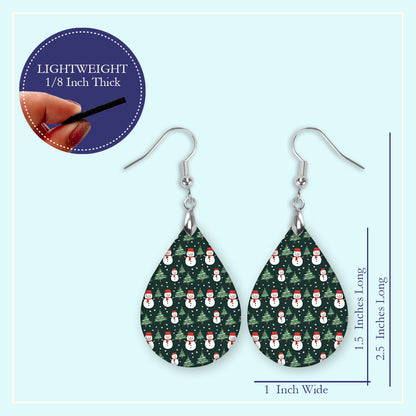 Size guide for the snowman and Christmas tree teardrop earrings, Large 2.25 in and Mini 1.5 in