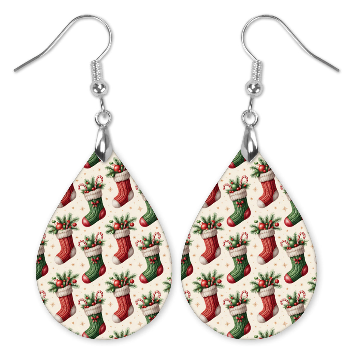 Christmas stocking teardrop earrings with silver-tone hooks — The Painted Pug