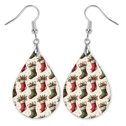 Christmas stocking teardrop earrings with silver-tone hooks — The Painted Pug