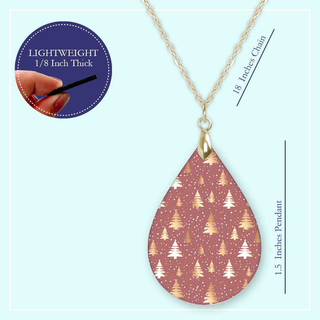 18 inch chain length guide for the pink and gold Christmas tree teardrop pendant necklace