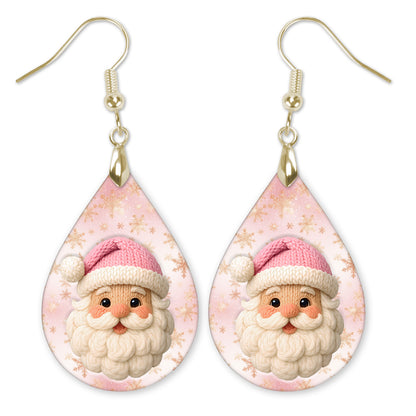 Pink Santa Claus Christmas teardrop earrings with gold-tone hooks — The Painted Pug