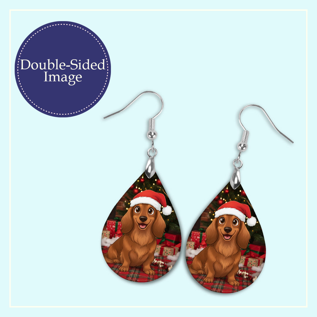 Dachshund Christmas Teardrop Earrings – Mini or Large Holiday Drops