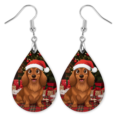 Dachshund Christmas Teardrop Earrings – Mini or Large Holiday Drops