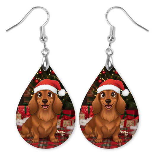 Dachshund Christmas Teardrop Earrings – Mini or Large Holiday Drops