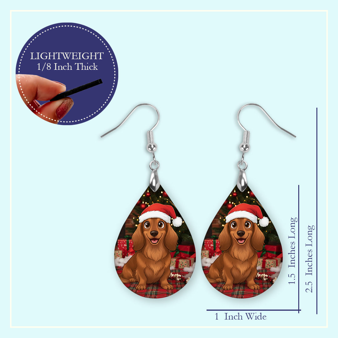 Dachshund Christmas Teardrop Earrings – Mini or Large Holiday Drops