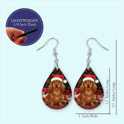 Dachshund Christmas Teardrop Earrings – Mini or Large Holiday Drops
