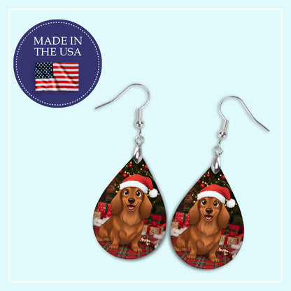 Dachshund Christmas Teardrop Earrings – Mini or Large Holiday Drops