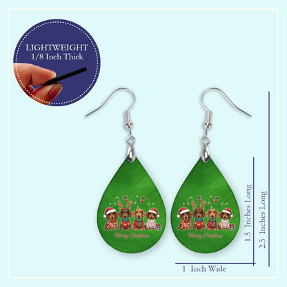 Dachshund Merry Christmas Teardrop Earrings – Mini or Large Drops