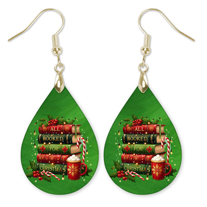 All Booked for Christmas book stack teardrop earrings with gold-tone hooks — The Painted Pug