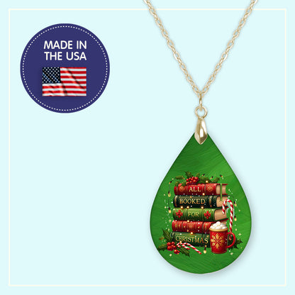All Booked for Christmas book stack teardrop earrings, handmade in the USA