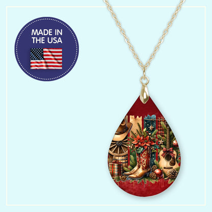 Cowgirl country Christmas western teardrop earrings, handmade in the USA