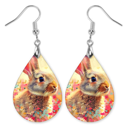 Rabbit Earrings Teardrop Dangle - Easter Bunny Jewelry