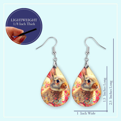 Rabbit Earrings Teardrop Dangle - Easter Bunny Jewelry