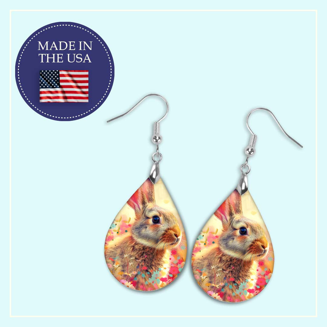 Rabbit Earrings Teardrop Dangle - Easter Bunny Jewelry