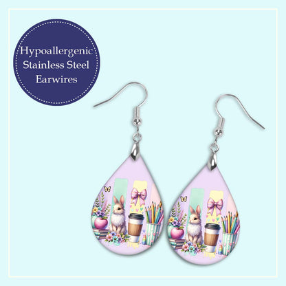 Easter Teacher Bunny Teardrop Earrings – Cute School Gift Handmade Jewelry