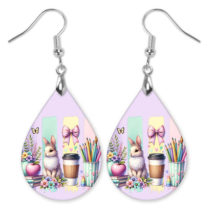 Easter Teacher Bunny Teardrop Earrings – Cute School Gift Handmade Jewelry