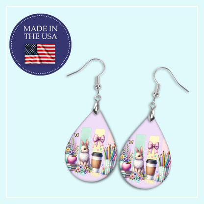 Easter Teacher Bunny Teardrop Earrings – Cute School Gift Handmade Jewelry