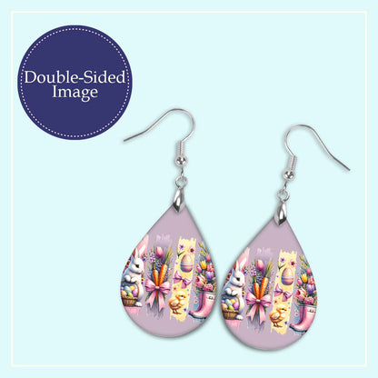 Easter Bunny Teardrop Earrings – Spring Pastel Jewelry Handmade