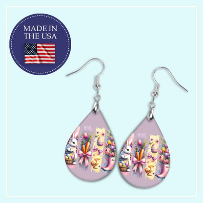 Easter Bunny Teardrop Earrings – Spring Pastel Jewelry Handmade
