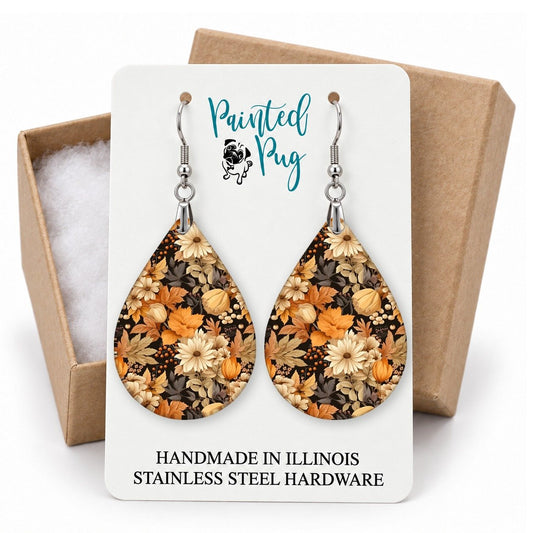 Fall Floral Teardrop Earrings gift box