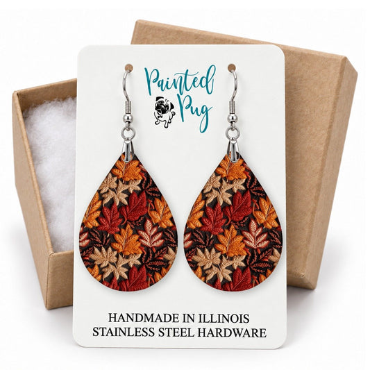 Fall Leaves Teardrop Earrings gift box