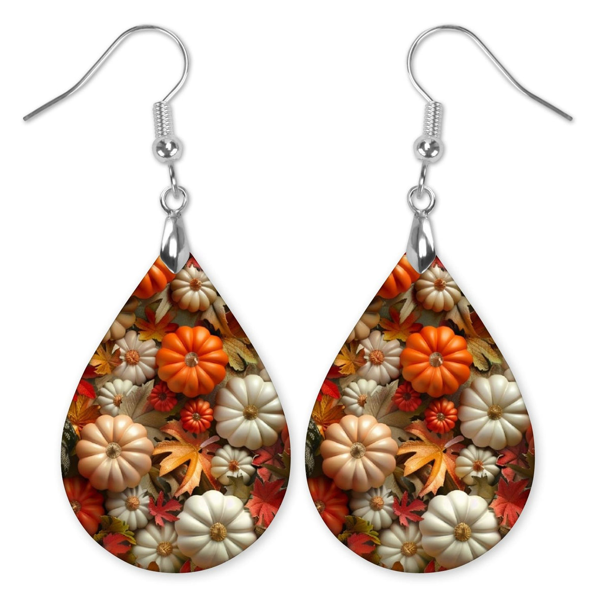 Fall Pumpkins Teardrop Earrings on white