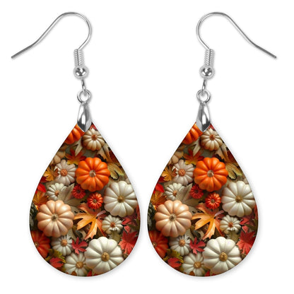 Fall Pumpkins Teardrop Earrings on white