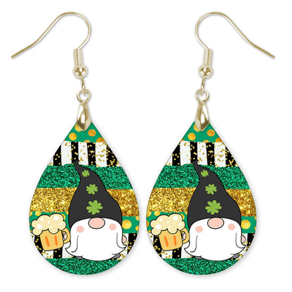 St. Patrick’s Day Gnome Teardrop Earrings – Green Leprechaun Beer Dangle Earrings