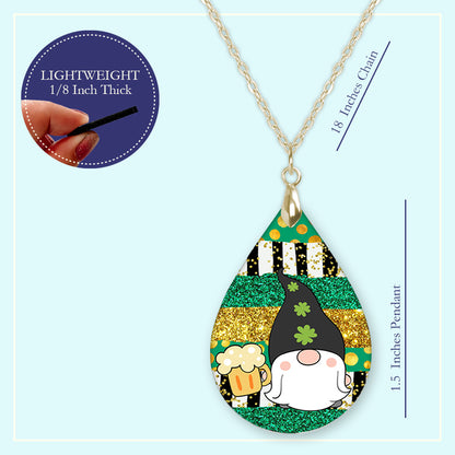 St. Patrick’s Day Gnome Teardrop Earrings – Green Leprechaun Beer Dangle Earrings